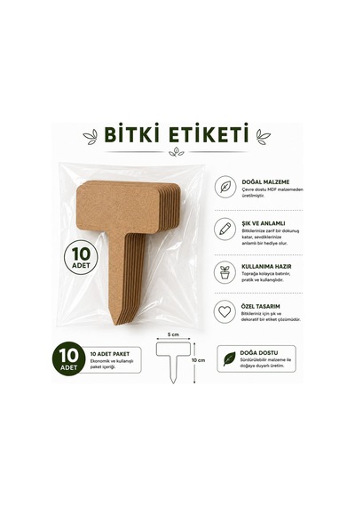 Arliadesign Kişiye Özel Ahşap Bitki Etiketi 10'lu Set / Dikdörtgen Şekilli 3 Mm Ham Mdf Saksı Mini Bahçe Etiketi