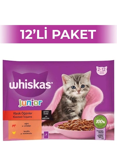 Whiskas Pouch Et Çeşitleri Yavru Yaş Kedi Maması 4 x 85 G 12'li