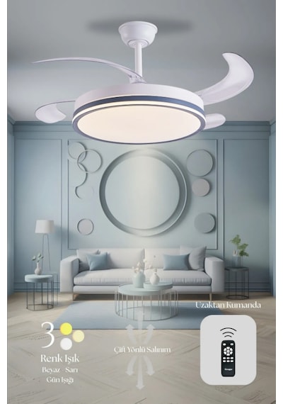 Hoogar German Kuhle Antrasit Tavan Vantilatörü 3 Renk Led Gizli Pervaneli Kumandalı Dimmer Ayarlı Bl Sistem Isınmaz Motor
