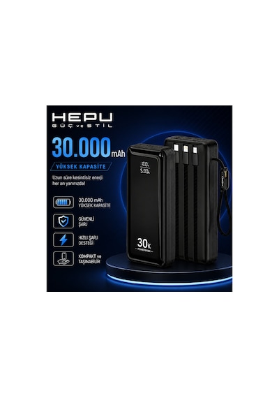 Hepu Hp-ap10 Armor 30.000 Mah 22.5w Hızlı Şarj Entegre Kablolu Powerbank