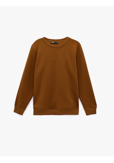 Koton Regular Fit Uzun Kollu Şardonlu Bisiklet Yaka Basic Baskılı Sweatshirt Hardal 6sam70046mk Hardal