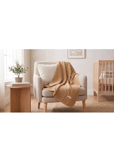 Natulis Baby %100 Organik Pamuk Kumaş 4 Kat Müslin Bebek Battaniyesi 110x110 cm Bej