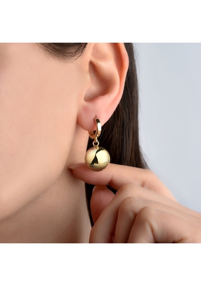 925 Ayar Altın Mikron Kaplama Top Sallantılı Küpe - E00279 Gold