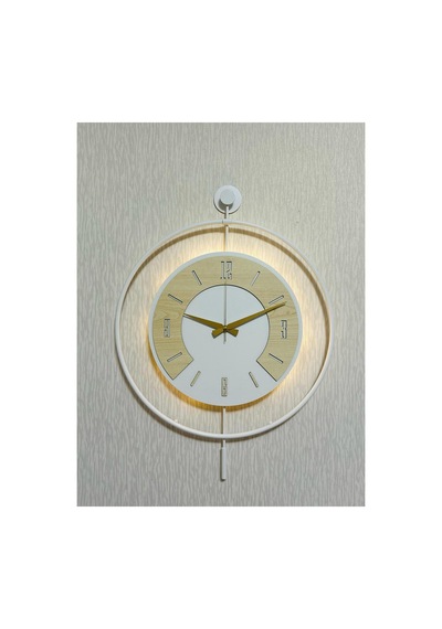 Pey Aksesuar 50x70 Cm Metal Ahşap Ve Işığın Muhteşem Uyumu Duvar Saati Dekoratif Ahşap-m54-beyaz-beyaz-akça-akça