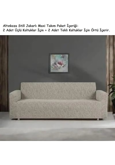 Altınkoza Still Jakarlı Streç Maxi Takım Koltuk Örtüsü 3+3+1+1 -krem