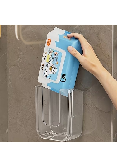 Sunup Sn-26821 Duvar Tipi Banyo Islak Mendil Tutucu Raf Şeffaf