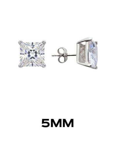 Oya Silver Kare Tırnaklı Zirkon Tektaş Rodyumlu Vidalı Unisex Gümüş Küpe 5mm Oysy140