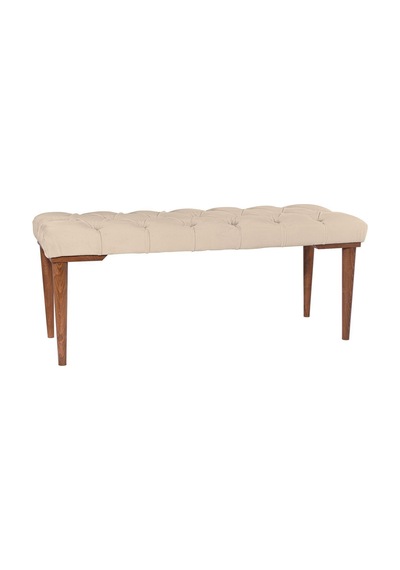 Gazzini Classic Retro Gürgen Ayak Chester Model Kapitoneli Krem Puf Bench - Ceviz Ayak