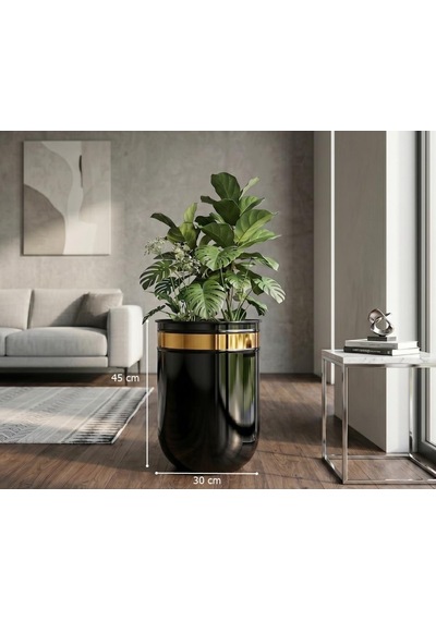 Dekoratif Glossia 45 Cm Siyah Gold Darbuka Saksı