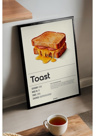Toast Ahşap Çerçeveli Poster, Dekoratif Mutfak Duvar Tablosu