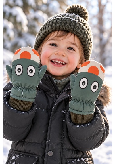 Miniko Kids Kitti 420-20 Erkek 1-3 Kar Kayak Eldiveni Yeşil