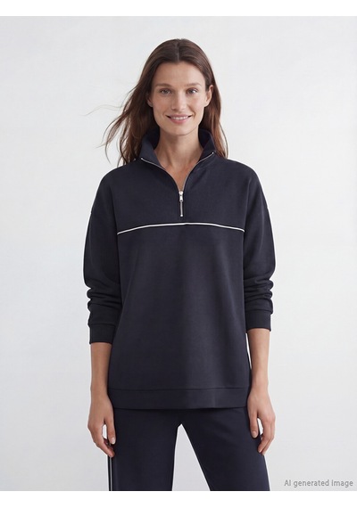 Lcw Modest Lacivert Dik Yaka Oversize Kadın Sweatshirt