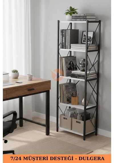 Fifty 5 Raflı Metal Dar Tekli Kitaplık Dosya Ofis Salon Rafı 150 Cm Beyaz