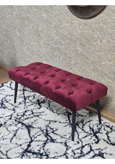 Zafir Siyah Boyalı Sivriltme Ayaklı 90 Cm Puf Bench - Puf - Bench - Kasalı Oturak - Oturak - Yatak Ucu Puf Bordo