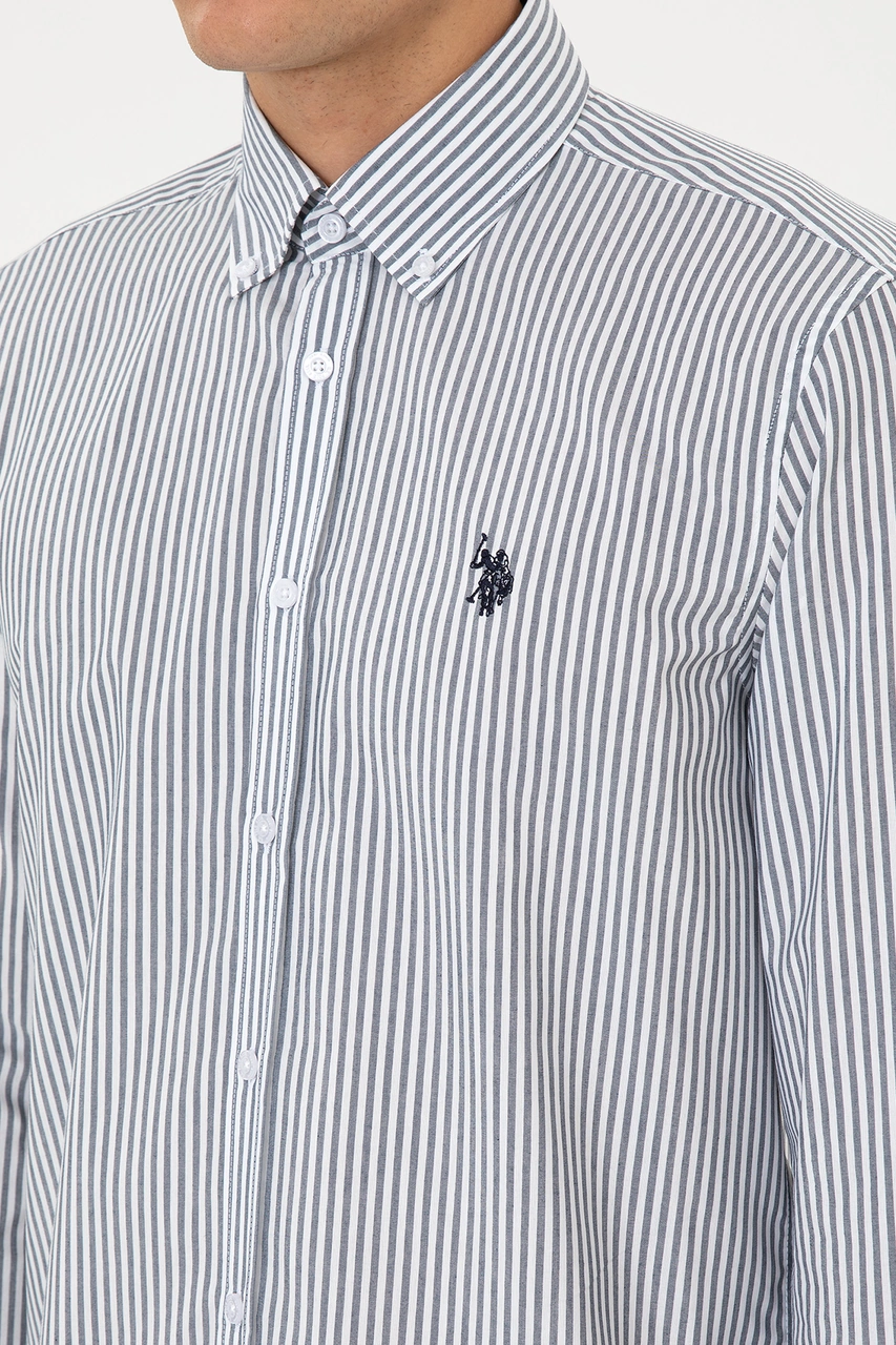 U.S. Polo Assn. Erkek Lacivert Çizgili Uzun Kollu Gömlek 50308580-VR033