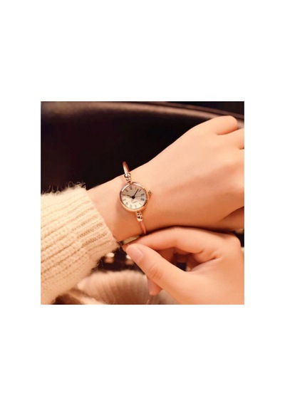Rose-beyaz Ince Bileklik Yuvarlak Vintage&retro Saat Siyah - Sarı
