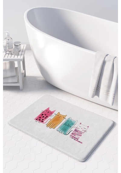 Buççin Online Mağaza Sevimli Tasarımlı Mikrofiber Banyo Paspası, Kaymaz Taban, Makinede Yıkanabilir 40x60 Polyester Ort Çok Renkli