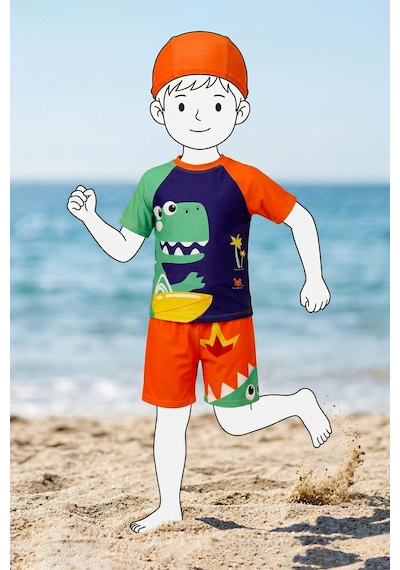 Zuzunga Summer Dino Erkek Çocuk Mayo Takımı Turuncu