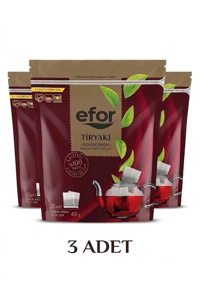 Efor Çay Tiryaki Koleksiyon Demlik Poşet Çay 25'li 40gr 1kg X3 Adet