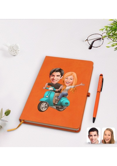 Kişiye Özel Sevgililer Karikatürlü Turuncu Termo Deri Defter Kale N11.2257