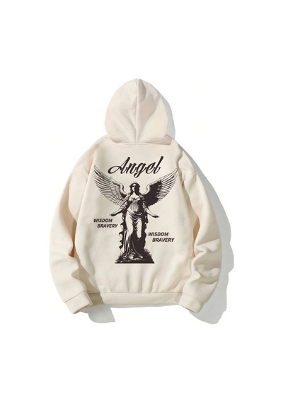 Tarzsokak Manfinity Hypemode Letter & Figure Graphic Kangaroo Pocket Drawstring Hoodie Bej