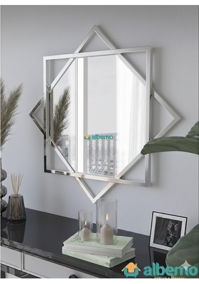 Tr 8 Köşeli Gümüş Selçuklu Dekoratif Hol Aralık Salon Ofis Banyo Wc Duvar Aynası Gümüş 60 X 60 Genel