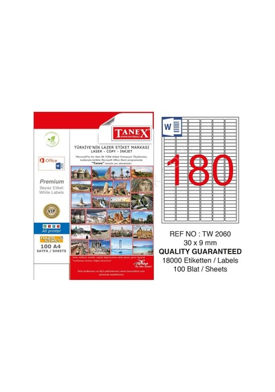 Tanex Lazer Etiket 30x9MM Tw-2060 100Lü