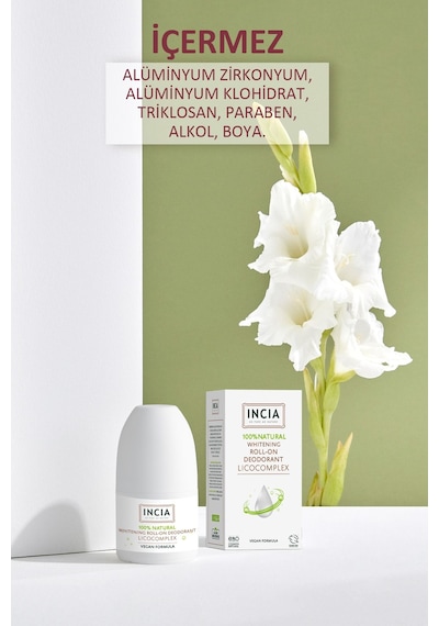 INCIA %100 Doğal Roll On Deodorant Beyazlatıcı Ter Kokusu Önleyici Lekesiz 2 x 50 ML