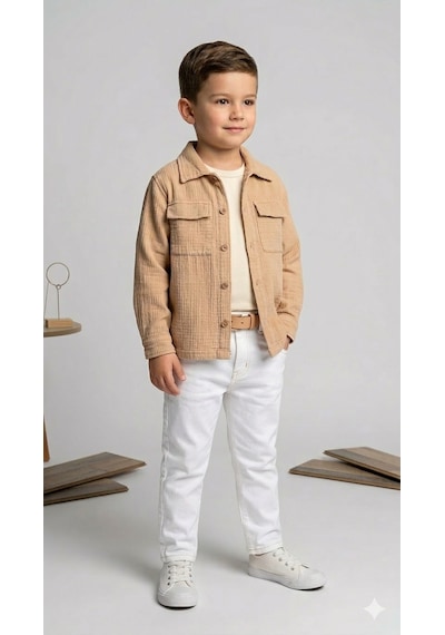 Nanica Kids Erkek Çocuk Müslin Uzun Kollu Gömlek Nc-126106 Ekru