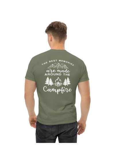 Wildstyle Best Memories Around The Campfire Kamp Ateşi Baskılı Unisex Pamuklu Tişört Haki
