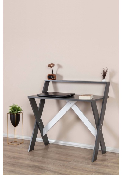 Enda Home X Ayaklı Raflı Ders Çalışma Masası 50x90 Cm Antrasit