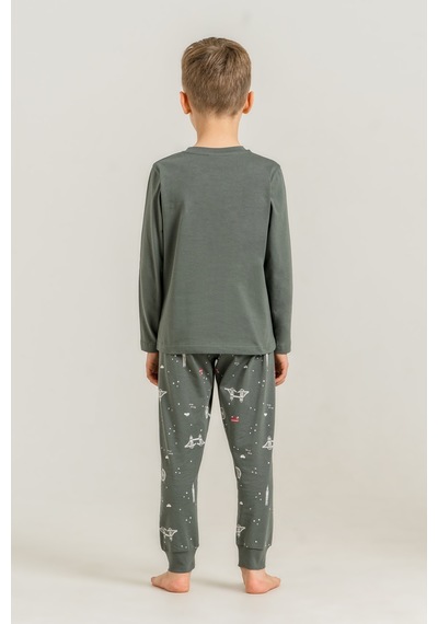 Rolypoly 3876 %100 Pamuk Uzun Kol Erkek Çocuk Pijama Takımı Haki