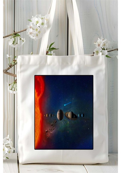 Art Hediye Astronomi Baskılı Bez Çanta Omuz Çantası Kişiye Özel Desen 6 Çok Renkli