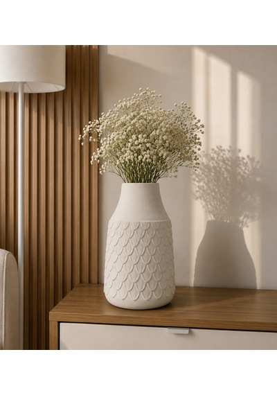 24 Cm Dekoratif Vazo - Yapay Çiçek Vazo - Modern Ev & Ofis Dekorasyon Beyaz