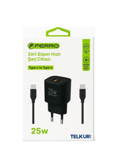 Ferro W25 Qualcom Usb & Pd Çift Çıkışlı Süper Hızlı Şarj 3.0 Amper