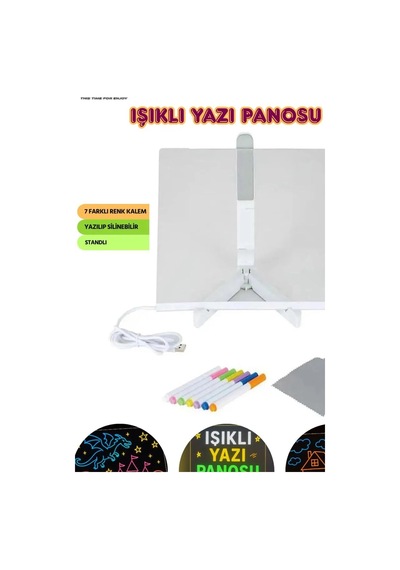 Jenerik Neon Işıklı 7 Renk Işık Boyama Kalemli Led Resim Panosu Boyama Tahtası Kalemleri 20 X 20 Çok Renkli