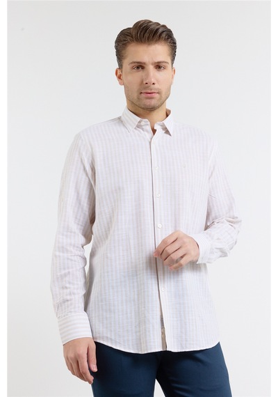 İmza Bej Kısalabilir Kol Cepsiz Pamuk Casual Comfort Fit Gömlek 1004250128 Koyu Bej