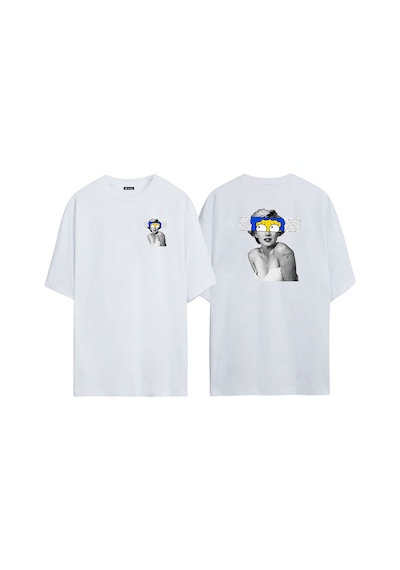 Thewert Unisex Marilyn Monroe Simson Ön Arka Baskılı Beyaz Oversize T-shirt