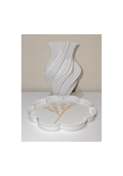 3dbaskı Spiral Tasarımlı Bioplastik Vazo & Dekoratif Tepsi Seti Modern Ev Aksesuarı Çiçekler Dahil Değildir Beyaz
