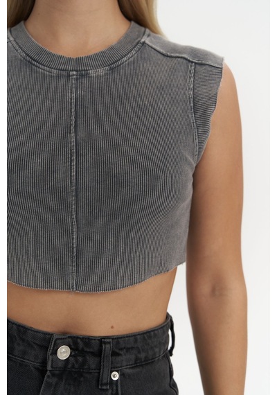 Mai Collection Mai Studios Co. Swipe Füme Yıkamalı Crop Füme