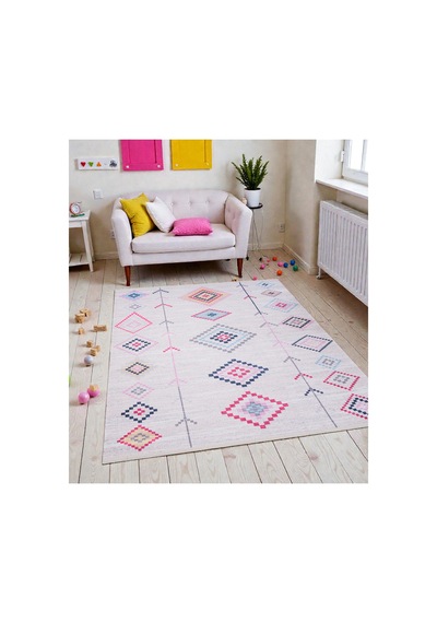 Modern Etnik Kilim Pastel Renkli Geometrik Desen Kaymaz Dokuma Taban Çok Renkli Çok Renkli