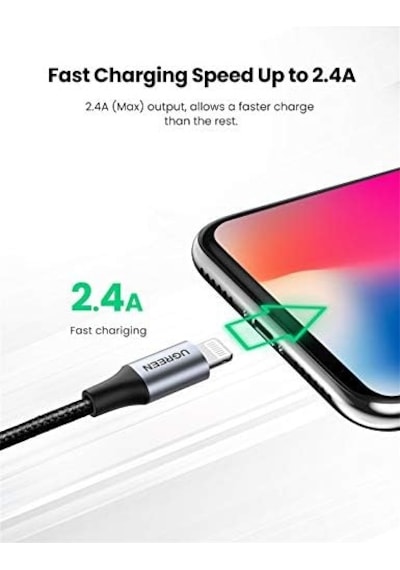 Mfi Lisanslı Usb-a & Lightning Örgülü Data Ve Şarj Kablosu, 2 Metre, Siyah, 60158