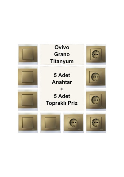 Ovivo Mina Titanyum 5 Adet Anahtar + 5 Adet Topraklı Priz