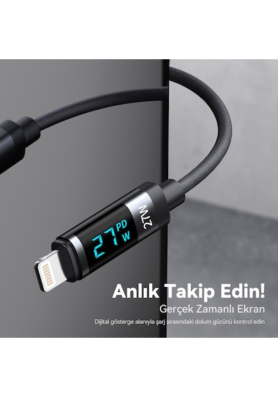 Bix BX06CL Type-C To Lightning 27 W Led Ekranlı Şarj Data Kablosu