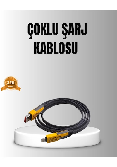 65w 4 Ü 1 Arada Örgülü Hızlı Şarj Kablosu Usb-c Usb-a Çoklu Şarj Dayanıklı Siyah