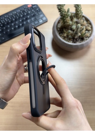 Apple Uyumlu iPhone 14 Pro Max Standlı Ve Yüzüklü Magsafe Kılıf Soocase721 Siyah