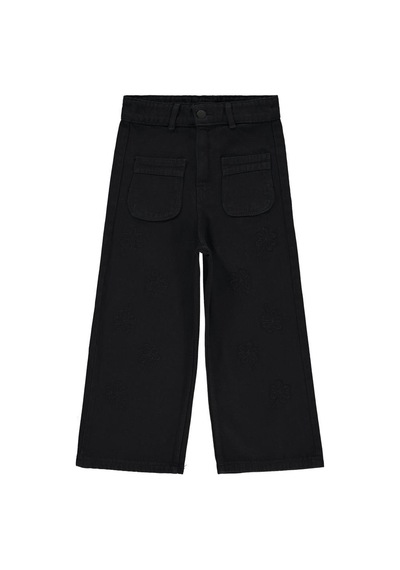 Civil Girls Çiçek Nakışlı 6-9 Yaş Pantolon - Siyah