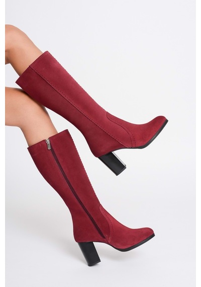 Analin Shoes Kadın Hakiki Deri Topuklu Çizme Bordo