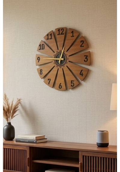 Dekoratif Ahşap Duvar Saati Parçalı Tasarım Modern Duvar Saati Sessiz Mekanizmalı 30x30cm