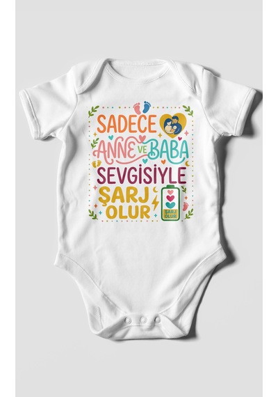 Morivokids Anneye Ve Babaya Özel Kısa Kollu Bebek Body %100 Pamuk Beyaz